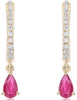 .60CT DIAMOND & AAA RUBY 14K YELLOW GOLD PEAR SHAPE & ROUND FUN HANGING EARRINGS
