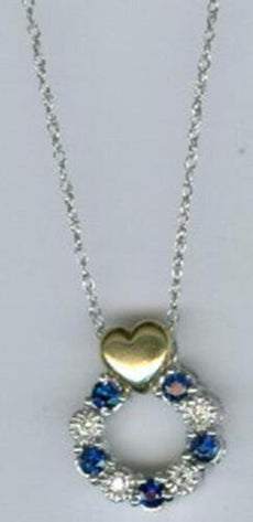 .43CT DIAMOND & AAA SAPPHIRE 14KT 2 TONE GOLD 3D CIRCLE OF LIFE FLOATING PENDANT