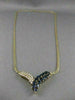 ANTIQUE 3.30CTW DIAMOND SAPPHIRE 14KT YELLOW GOLD V SHAPE NECKLACE 19.50" #6083