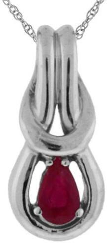 .22CT AAA RUBY 14K WHITE GOLD 3D PEAR SHAPE TEAR DROP LOVE KNOT FLOATING PENDANT