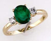 1.37CT DIAMOND & AAA EMERALD 14KT YELLOW GOLD 3D OVAL & ROUND 3 STONE LOVE RING