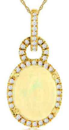 1.82CT DIAMOND & AAA OPAL 14KT YELLOW GOLD 3D OVAL LOVE KNOT FLOATING PENDANT