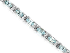 5.70CT DIAMOND & AAA AQUAMARINE 14KT WHITE GOLD 3D OVAL & ROUND TENNIS BRACELET