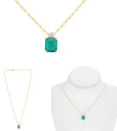 2.65CT DIAMOND & AAA EMERALD 14K YELLOW GOLD 3D HALF MOON & EMERALD CUT NECKLACE