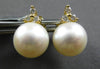 .12CT DIAMOND & AAA SOUTH SEA PEARL 14KT YELLOW GOLD 3 STONE TRIANGULAR EARRINGS