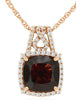 2.98CT DIAMOND & AAA GARNET 14KT ROSE GOLD CUSHION SQUARE HALO FLOATING PENDANT