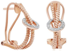 .12CT DIAMOND 14KT ROSE GOLD 3D CRISS CROSS INFINITY LOVE KNOT HANGING EARRINGS
