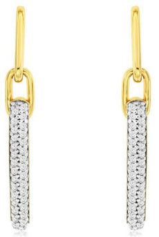 .25CT DIAMOND 14KT YELLOW GOLD 3D CLASSIC ROUND 2 ROW BAR FUN HANGING EARRINGS