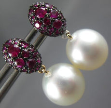 ESTATE .92CT AAA RUBY & SOUTH SEA PEARL 18K ROSE GOLD TEAR DROP HANGING EARRINGS