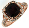Estate 2.85Ct Diamond & AAA Rhodolite 14Kt Rose Gold 3D Cushion & Round Engagement Ring