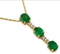 1.16CT DIAMOND & AAA EMERALD 14KT YELLOW GOLD OVAL 3 STONE LOVE FLOATING PENDANT