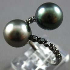 .30CT BLACK DIAMOND & AAA TAHITIAN PEARL 18K BLACK GOLD 3D CRISS CROSS LOVE RING