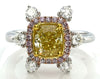 LARGE 1.9CT WHITE PINK & FANCY YELLOW DIAMOND 18K TRI COLOR GOLD ENGAGEMENT RING