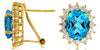 LARGE 7.75CT DIAMOND & AAA BLUE TOPAZ 14KT YELLOW GOLD 3D OVAL & ROUND EARRINGS