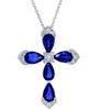 1.35CT DIAMOND & AAA SAPPHIRE 14KT WHITE GOLD 3D CLASSIC CROSS FLOATING PENDANT