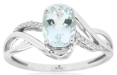 1.11CT DIAMOND & AAA AQUAMARINE 14KT WHITE GOLD 3D OVAL & ROUND CRISS CROSS RING