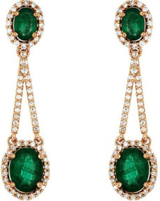 3.77CT DIAMOND & AAA EMERALD 14KT ROSE GOLD OVAL & ROUND TRIANGULAR FUN EARRINGS