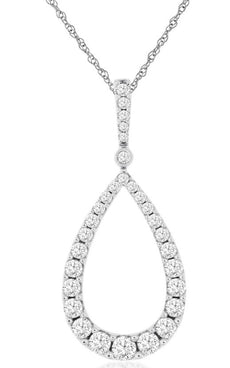 1.0CT DIAMOND 14KT WHITE GOLD 3D CLASSIC ROUND OPEN TEAR DROP FLOATING PENDANT