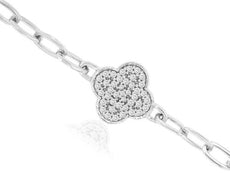 .25CT DIAMOND 14KT WHITE GOLD 3D CLASSIC PAVE FLOWER LOVE KNOT LINK FUN BRACELET