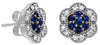 ESTATE .45CT DIAMOND & AAA SAPPHIRE 14K WHITE GOLD FLOWER FILIGREE STUD EARRINGS