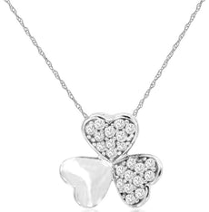 .17CT DIAMOND 14K WHITE GOLD 3D CLASSIC MULTI HEART FLOWER LOVE FLOATING PENDANT