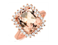 4.50CT DIAMOND & AAA MORGANITE 14KT ROSE GOLD 3D CUSHION & ROUND HALO FUN RING