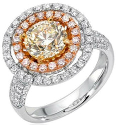 2.64CT WHITE FANCY YELLOW & PINK DIAMOND 18KT TRI COLOR GOLD 3D ENGAGEMENT RING