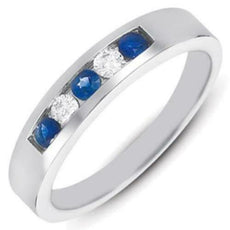 .33CT DIAMOND & AAA SAPPHIRE 14KT WHITE GOLD 3D ROUND CHANNEL 5 STONE FUN RING