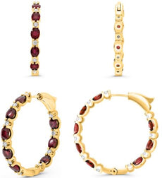 LARGE 5.85CT DIAMOND & AAA RUBY 14K YELLOW GOLD OVAL & ROUND INSIDE OUT EARRINGS