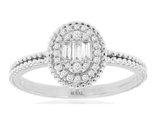 .2CT DIAMOND 14K WHITE GOLD ROUND & BAGUETTE CLUSTER OVAL BEADED FLORAL FUN RING