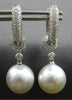 LARGE .50CT DIAMOND & AAA SOUTH SEA PEARL 18K WHITE GOLD HUGGIE HANGING EARRINGS