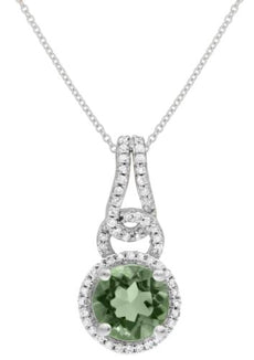 .86CT DIAMOND & AAA GREEN AMETHYST 14K WHITE GOLD 3D ROUND HALO FLOATING PENDANT