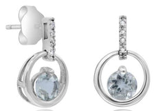 .94CT DIAMOND & AAA GREEN AMETHYST 14KT WHITE GOLD CIRCULAR FUN HANGING EARRINGS