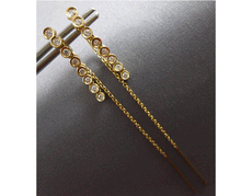 ESTATE .34CT DIAMOND 14KT YELLOW GOLD BEZEL CHANDELIER BAR FUN HANGING EARRINGS