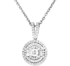 .93CT DIAMOND 14K WHITE GOLD 3D ROUND & BAGUETTE SOLITAIRE LOVE FLOATING PENDANT