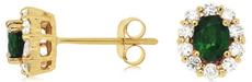 1.3CT DIAMOND & AAA RUSSALITE 14KT YELLOW GOLD OVAL & ROUND FLOWER STUD EARRINGS