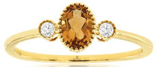 0.46CT DIAMOND & AAA CITRINE 14K YELLOW GOLD OVAL & ROUND 3 STONE FILIGREE RING