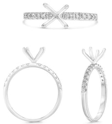 .22CT DIAMOND 14KT WHITE GOLD 3D ROUND 4 PRONG SEMI ETERNITY SEMI MOUNT RING
