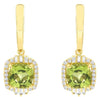 3.19CT DIAMOND & AAA PERIDOT 14KT YELLOW GOLD CUSHION ROUND & BAGUETTE EARRINGS