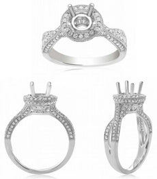 .56CT DIAMOND 14KT WHITE GOLD 3D ROUND HALO CRISS CROSS INFINITY SEMI MOUNT RING
