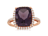 LARGE 6.58CT DIAMOND & AAA AMETHYST 14KT ROSE GOLD CUSHION & ROUND HALO FUN RING