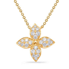 .26CT DIAMOND 14KT YELLOW GOLD 3D CLASSIC 4 LEAF CLOVER PAVE FLOWER LOVE PENDANT