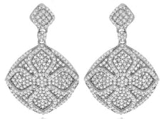 ESTATE 1.25CT DIAMOND 14KT WHITE GOLD FLOWER DOUBLE SQUARE FUN HANGING EARRINGS