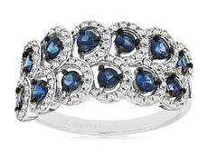 1.16CT DIAMOND & AAA SAPPHIRE 14K WHITE GOLD MULTI FLOWER 2 ROW ANNIVERSARY RING