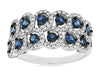 1.16CT DIAMOND & AAA SAPPHIRE 14K WHITE GOLD MULTI FLOWER 2 ROW ANNIVERSARY RING