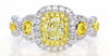 .93CT WHITE & FANCY YELLOW DIAMOND 18KT 2 TONE GOLD DOUBLE HALO ENGAGEMENT RING