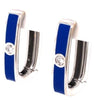 .14CT DIAMOND & BLUE ENAMEL 18KT WHITE GOLD 3D RECTANGULAR HOOP HANGING EARRINGS