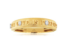 ESTATE .05CT DIAMOND 14KT YELLOW GOLD 3D ROUND 3 STONE OUR LOVE IS FOREVER RING