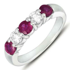 1.48CT DIAMOND & AAA RUBY 14KT WHITE GOLD 3D ROUND SHARED PRONG 5 STONE FUN RING