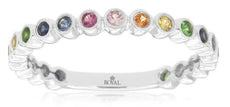 .50CT AAA MULTICOLOR SAPPHIRE 14K WHITE GOLD ROUND BEZEL 3/4TH ETERNITY FUN RING